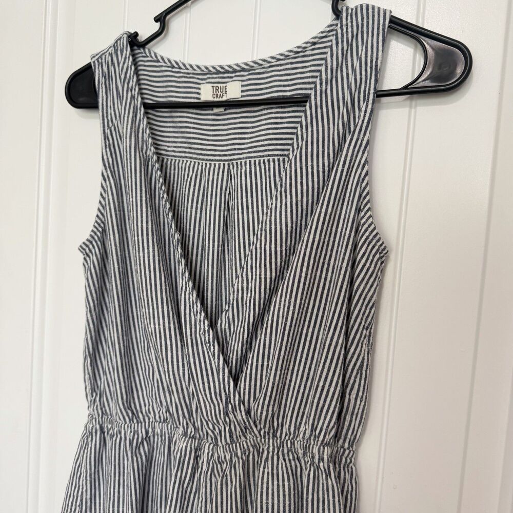 True Craft Striped Tank Romper Women’s Small Blue White V Neck Summer Beach